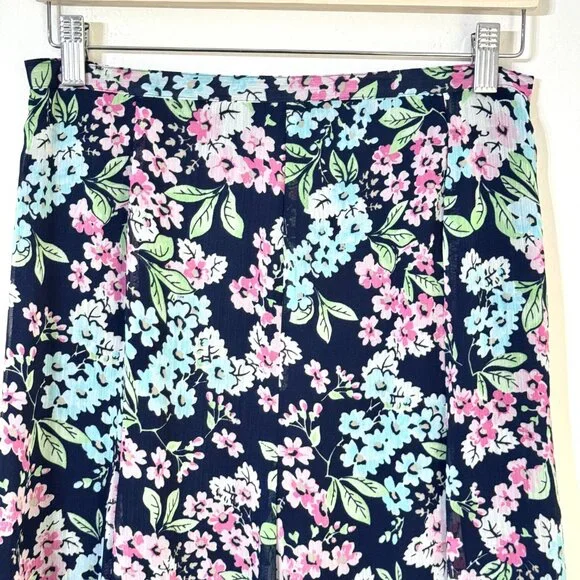 Vtg Y2K Sag Harbor Floral Flared Chiffon Skirt Elastic Waist Fairy Feminine Navy - Picture 2 of 14